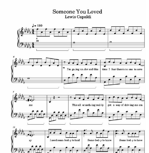 نت پیانو someone you loved