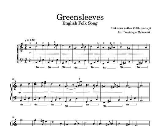 نت پیانو greensleeves