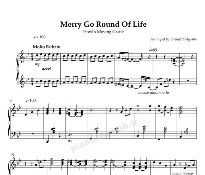 نت پیانو merry go round of life