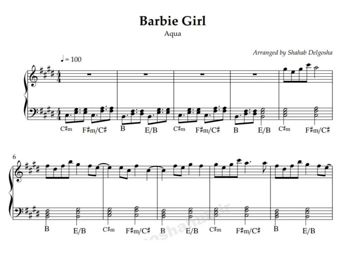 نت پیانو barbie girl