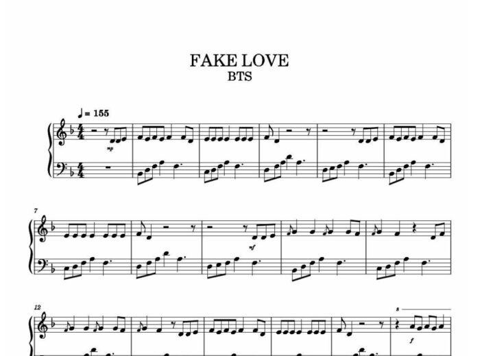 نت پیانو fake love