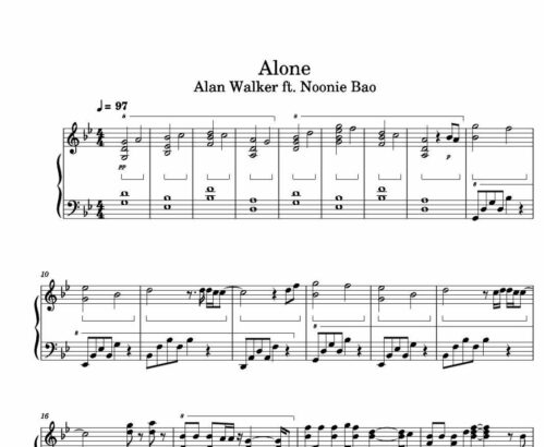 نت پیانو alone alan walker