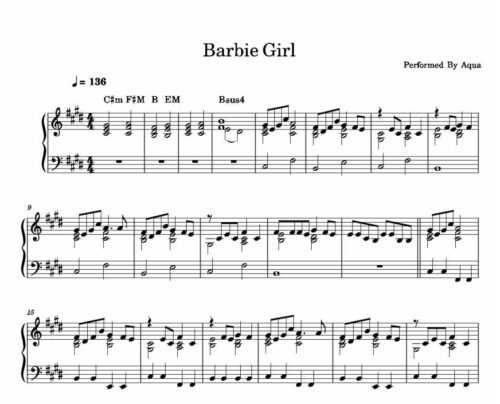 نت پیانو barbie girl
