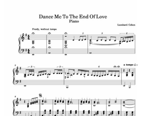 نت پیانو dance me to the end of love