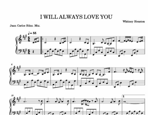 نت پیانو i will always love you