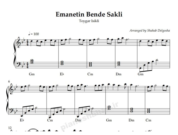 نت پیانو emanetin bende sakli