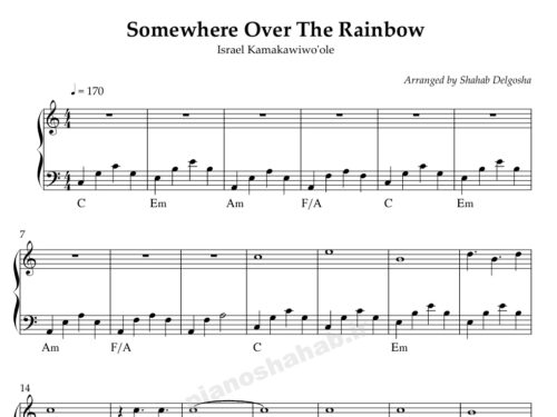 نت پیانو somewhere over the rainbow
