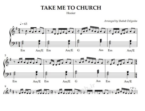 نت پیانو take me to church