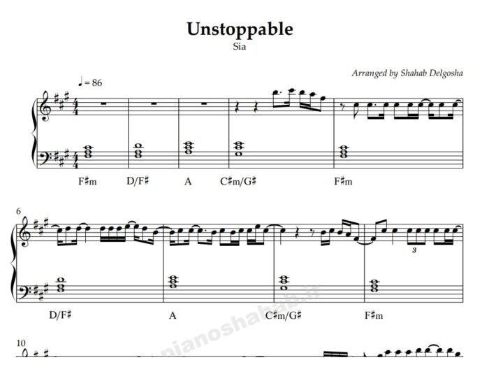 نت پیانو unstoppable