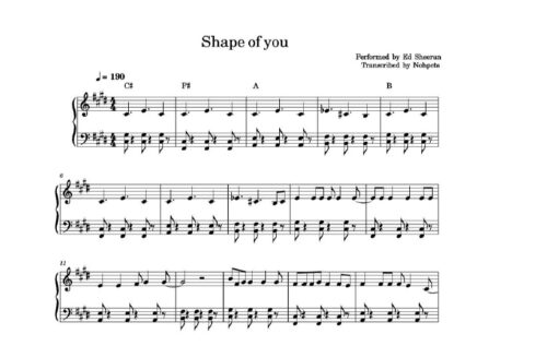 نت پیانو shape of you