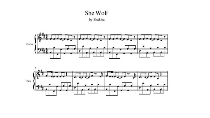 نت پیانو she wolf