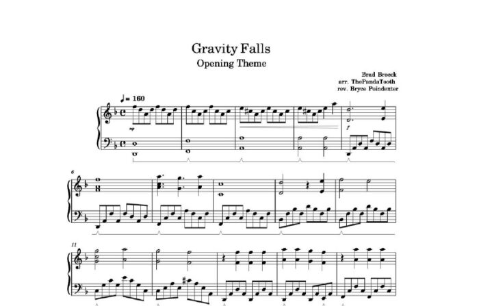 نت پیانو gravity falls