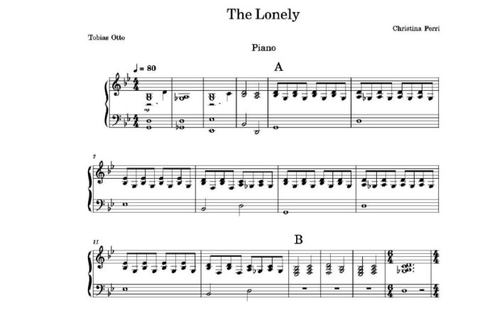 نت پیانو the lonely