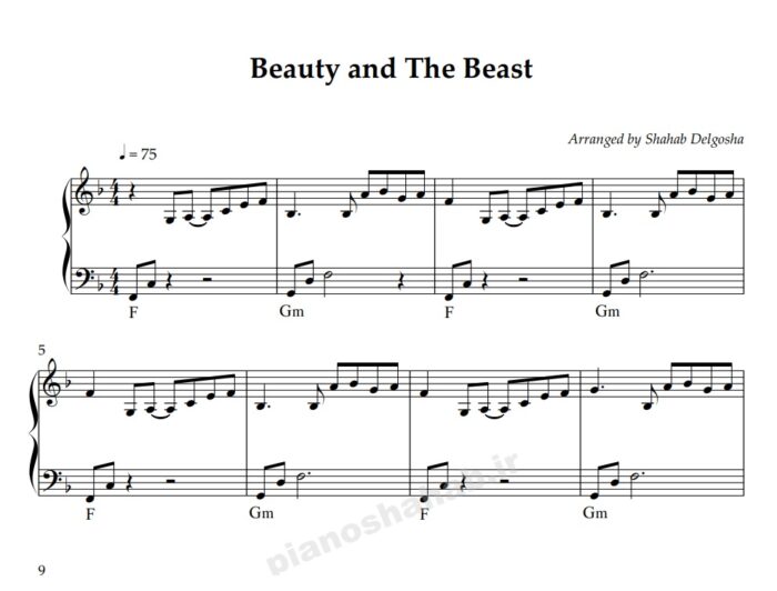 نت پیانو beauty and the beast