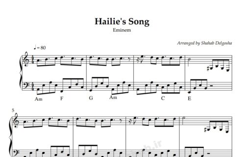 نت پیانو hailie's song