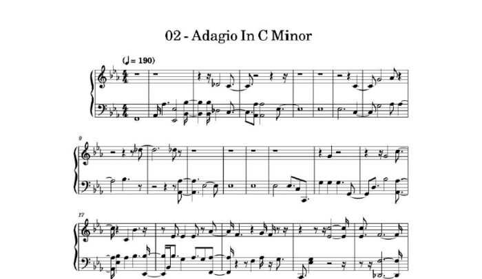 نت پیانو adagio in c minor