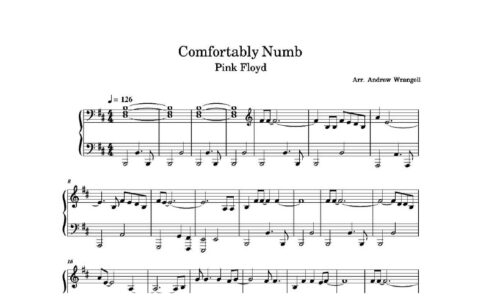 نت پیانو comfortably numb