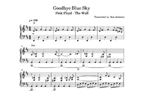 نت پیانو goodbye blue sky