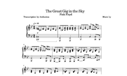 نت پیانو the great gig in the sky