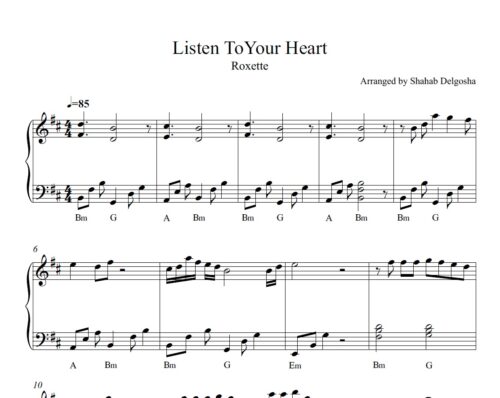 نت پیانو Listen to your Heart