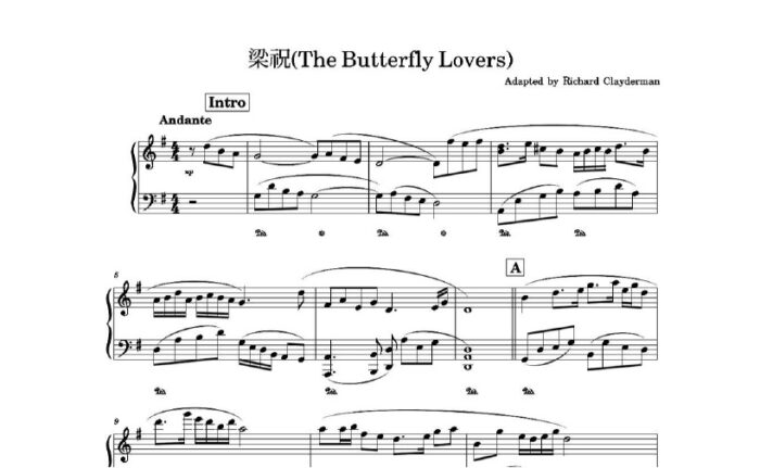 نت پیانو the butterfly lovers