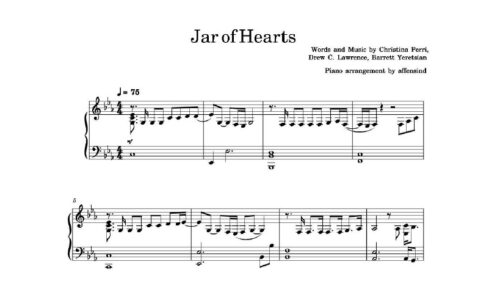 نت پیانو jar of hearts
