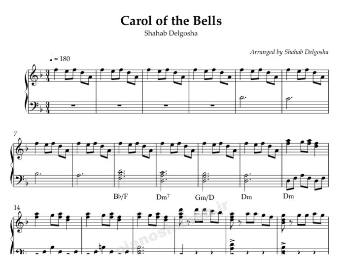 نت پیانو carol of the bells