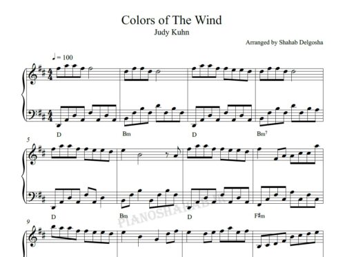 نت پیانو colors of the wind