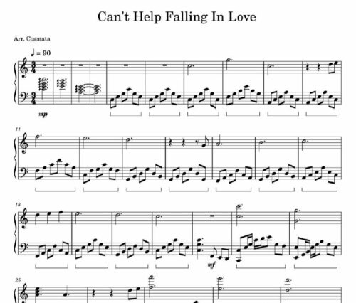 نت پیانو cant help falling in love