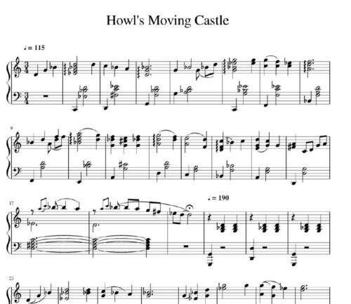 نت پیانو howl's moving castle