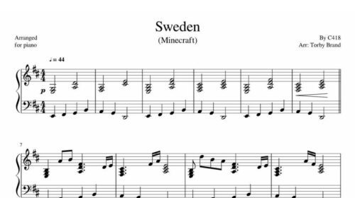 نت پیانو Minecraft Theme Sweden Calm