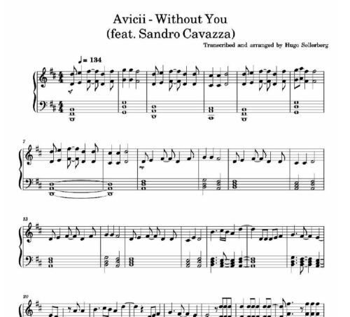 نت پیانو without you از آویچی