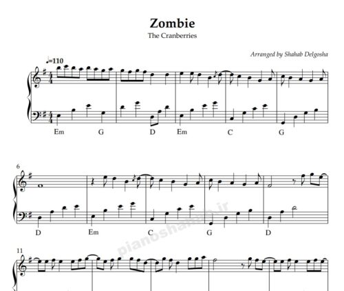 نت پیانو zombie