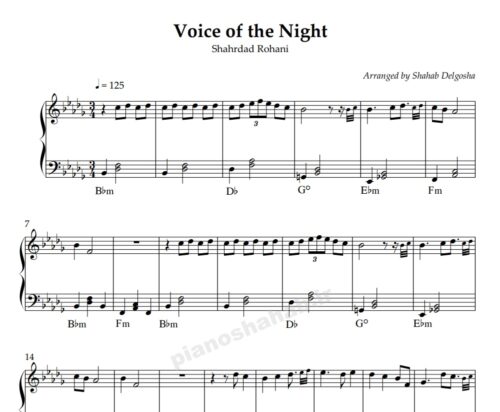 نت پیانو voice of the night شهرداد روحانی