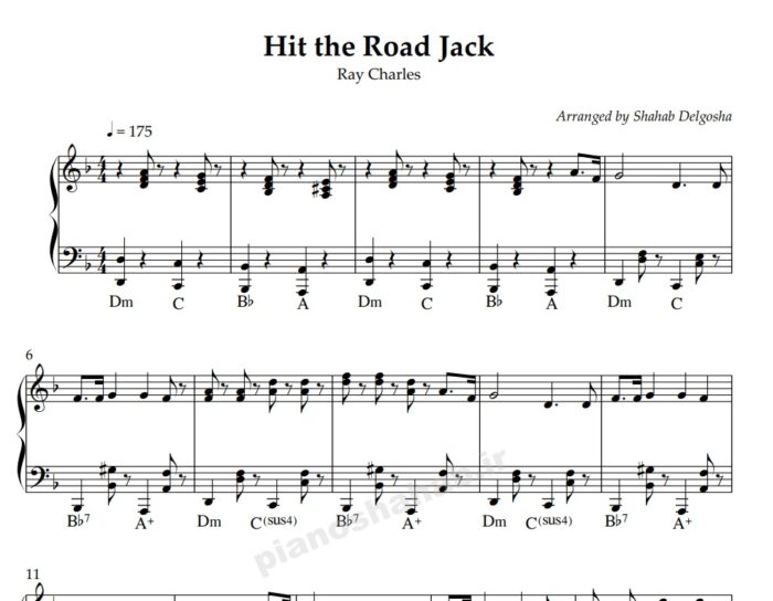 نت پیانو hit the road jack از ray charles
