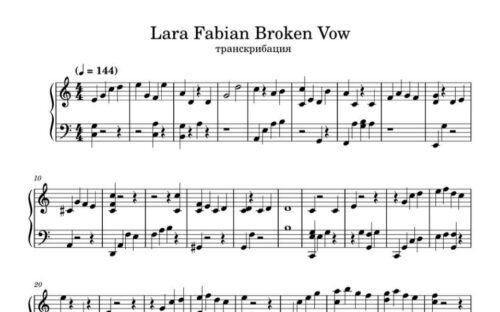 نت پیانو broken vow از lara fabian