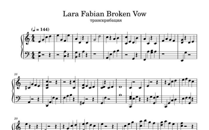 نت پیانو broken vow از lara fabian