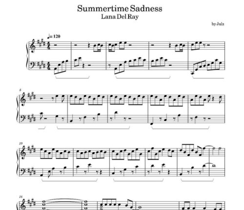 نت پیانو summertime sadness