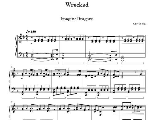 نت پیانو wrecked از imagine dragons