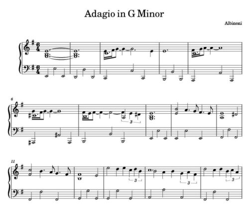 نت پیانو adagio in g minor albinoni