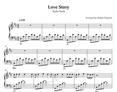 نت پیانو love story taylor swift
