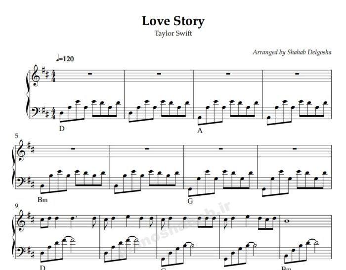 نت پیانو love story taylor swift