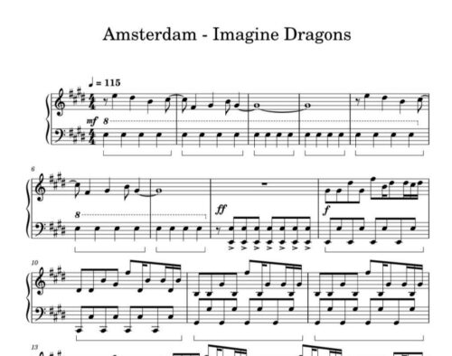 نت پیانو amsterdam imagine dragons