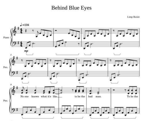 نت پیانو behind blue eyes