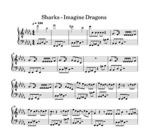 نت پیانو sharks imagine dragons
