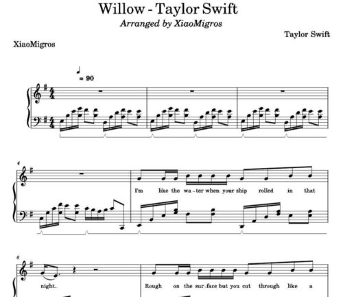 نت پیانو willow taylor swift