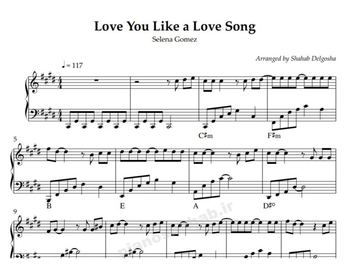 نت پیانو love you like a love song