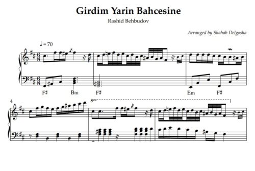 نت پیانو Girdim Yarin Bahcesine