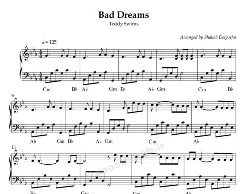 نت پیانو bad dreams