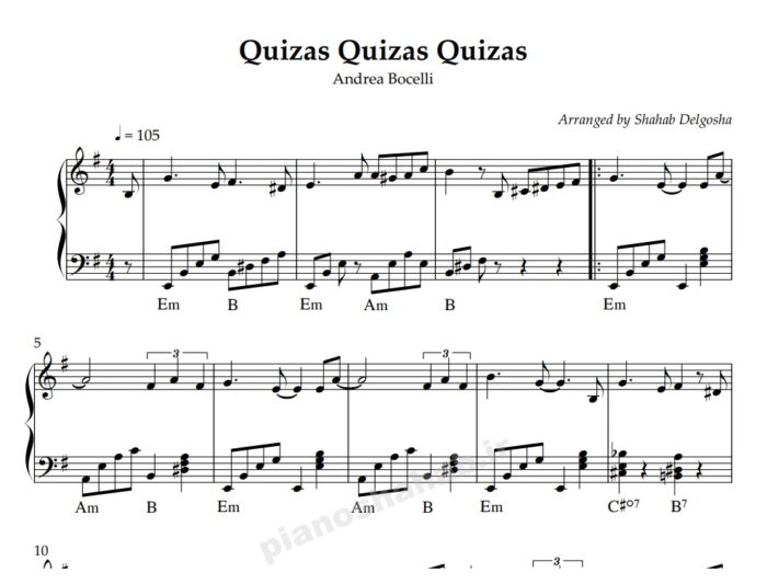 نت پیانو quizas quizas quizas